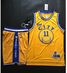 Warriors #11 Klay Thompson Gold Throwback The City A Set Stitched NBA Jersey