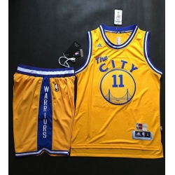 Warriors #11 Klay Thompson Gold Throwback The City A Set Stitched NBA Jersey