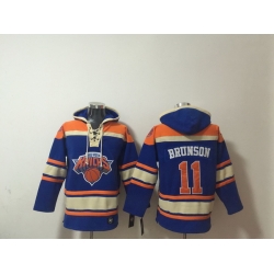 Men New Yok Knicks  11 Jalen Brunson Blue Lace Up Pullover Hoodie