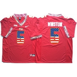 Florida State Seminoles 5 Jameis Winston Red USA Flag College Jersey