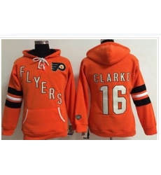 Women Philadelphia Flyers 16 Bobby Clarke Orange Old Time Heidi NHL Hoodie