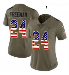 Womens Nike Atlanta Falcons 24 Devonta Freeman Limited OliveUSA Flag 2017 Salute to Service NFL Jersey