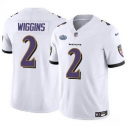 Men Baltimore Ravens 2 Nate Wiggins White 2024 With Dradt Patch F U S E Vapor Limited Football Jersey