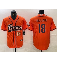 Men Chicago Bears 18 Caleb Williams Orange With Patch Cool Base Stitched Baseball Jersey 2