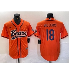 Men Chicago Bears 18 Caleb Williams Orange With Patch Cool Base Stitched Baseball Jersey