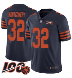 Men Chicago Bears 32 David Montgomery Limited Navy Blue Rush Vapor Untouchable 100th Season Football Jersey