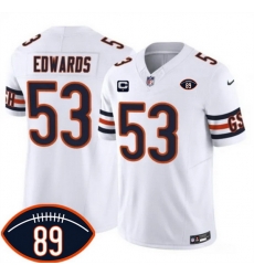 Men Chicago Bears  53 T J  Edwards White 2026 With Mike Ditka 89 Patch And 1 Star C Patch Vapor Untouchable Limited Stitched Football Jersey