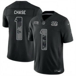 Men Cincinnati Bengals  1 Ja Marr Chase Black F U S E  2026 Salute to Service Limited Stitched Football Jersey