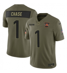 Men Cincinnati Bengals 1 Ja'Marr Chase Olive 2025 F U S E Salute to Service Limited Stitched Football Jersey Men Cincinnati Bengals 1 Ja'Marr Chase Olive 2025 F U S E Salute to Service Limited Stitched Football Jersey