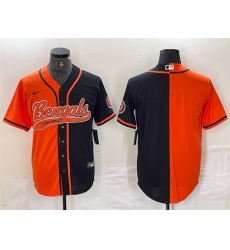 Men Cincinnati Bengals Blank Black Orange Split With Patch Cool Base Stitched Baseball Jersey