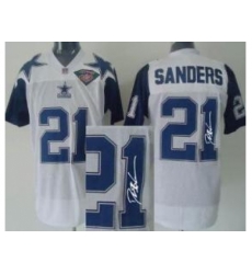 Dallas Cowboys 21 Deion Sanders White 75TH Patch Throwback M&N Signed NFL Jerseys