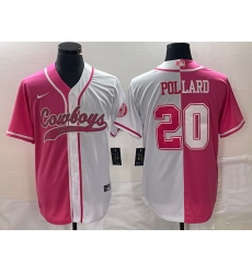 Men Dallas Cowboys 20 Tony Pollard Pink White Split Cool Base Stitched Baseball Jersey