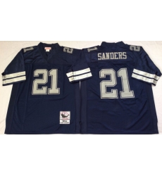 Men Dallas Cowboys 21 Deion Sanders Navy M&N Throwback Jersey