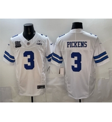 Men Dallas Cowboys 3 George pickens White F U S E  With 5x Super Bowl Champions  26 Established In 1960 Patch Vapor Limited Stitched Football Jersey