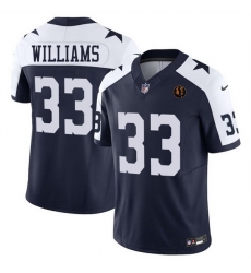 Men Dallas Cowboys 33 Javonte Williams Navy 2023 F U S E  With John Madden Patch Thanksgiving Vapor Limited Stitched Football Jersey