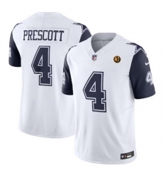 Men Dallas Cowboys 4 Dak Prescott White 2023 F U S E  With John Madden Patch Vapor Limited Stitched Football Jerseys