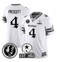 Men Dallas Cowboys 4 Dak Prescott White 2025 F U S E  With John Madden Patch  26 Established In 1960 Patch Vapor Limited Stitched Football Jersey