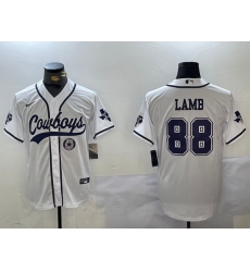 Men Dallas Cowboys 88 CeeDee Lamb White With Patch Cool Base Stitched Baseball Jersey 7