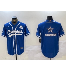 Men Dallas Cowboys Big Logo Royal With Patch Cool Base Stitched Baseball Jersey 6