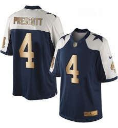 Mens Nike Dallas Cowboys 4 Dak Prescott Limited NavyGold Throwback Alternate NFL Jersey