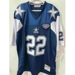 Mitchell Ness cowboys  22 Emmitt Smith 75th patch Blue 1992 Throwback Stitched NFL Jersey