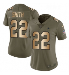 Womens Nike Dallas Cowboys 22 Emmitt Smith Limited OliveGold 2017 Salute to Service NFL Jersey