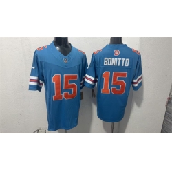 Men Denver Broncos  15 Nik Bonitto Blue F U S E  With Patch Throwback Vapor Limited Stitched Football Jersey