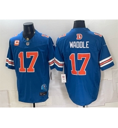 Men Denver Broncos  17 Jaylen Waddle Blue F U S E  With 2 Star C Patch Throwback Vapor Limited Stitched Football Jersey