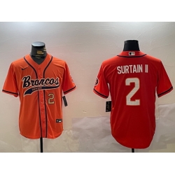 Men Denver Broncos 2 Pat Surtain II Orange Cool Base Stitched Baseball Jersey 2