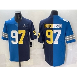 Men Detroit Lions X Wolverines 97 Aidan Hutchinson Blue Navy Split Vapor Limited Stitched Jersey