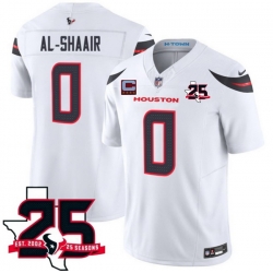 Men Houston Texans  0 Azeez Al Shaair White 2026 With 25th Anniversary Patch And 4 Star C Patch F U S E  Vapor Limited Stitched Football Jersey