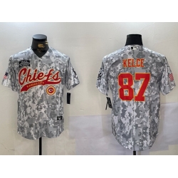 Men Kansas City Chiefs 87 Travis Kelce 2024 Arctic Camo Salute To Service Stitched Baseball Jersey 2