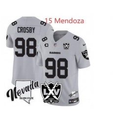 Men Las Vegas Raiders 15 Maxx Crosby Grey 2024 F U S E With Nevada Silver Stat Patch And 65th Anniversary Patch 4 Star C Patch Stitched Football Jersey Men Las Vegas Raiders 15 Maxx Crosby Grey 2024 F U S E With Nevada Silver Stat Patch And 65th Anniversary Patch 4 Star C Patch Stitched Football Jersey