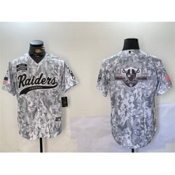 Men Las Vegas Raiders Team Big Logo 2024 Arctic Camo Salute To Service Stitched Baseball Jersey 1