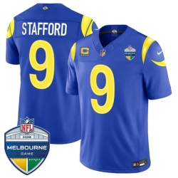 Men Los Angeles Rams  9 Matthew Stafford Royal 2026 F U S E  4 Star C Patch And Melbourne Game Patch Vapor Limited Stitched Football Jersey