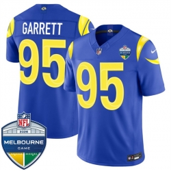 Men Los Angeles Rams  95 Myles Garrett Royal 2026 F U S E  Melbourne Game Patch Vapor Limited Stitched Football Jersey