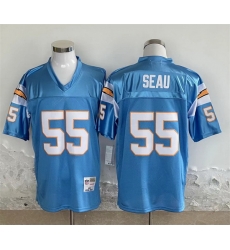 Men Los Angeles Chargers 55 Junior Seau Blue Throwback Stitched Jersey