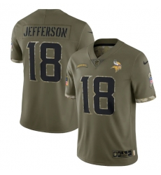 Men Minnesota Vikings 18 Justin Jefferson Olive 2022 Salute To Service Limited Stitched Jersey