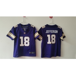 Women Minnesota Vikings 18 Justin Jefferson Purple F U S E Throwback Vapor Untouchable Limited Stitched Jersey