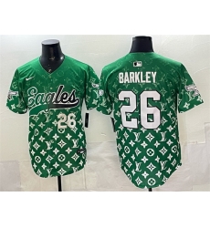 Men Philadelphia Eagles 26 Saquon Barkley Green With Patch Limited Stitched Baseball Jersey