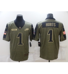 Men's Philadelphia Eagles #1 Jalen Hurts Nike Olive 2021 Salute To Service Limited Jersey