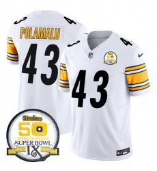 Men Pittsburgh Steelers 43 Troy Polamalu White 2024 F U S E 50th Anniversary Of Super Bowl IX Alternate Vapor Untouchable Limited Stitched Jersey