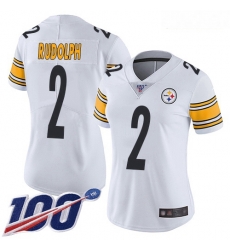 Steelers #2 Mason Rudolph White Women Stitched Football 100th Season Vapor Limited Jersey