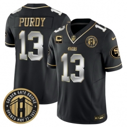 Men San Francisco 49ers 13 Brock Purdy Black F U S E  Golden Gate Bridge With 1 Star C Patch Vapor Limited Stitched Football Jersey