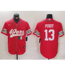 Men San Francisco 49ers 13 Brock Purdy Red With Patch Cool Base Stitched Baseball Jersey 2