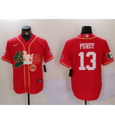 Men San Francisco 49ers 13 Brock Purdy Red With Patch Cool Base Stitched Baseball Jersey 3