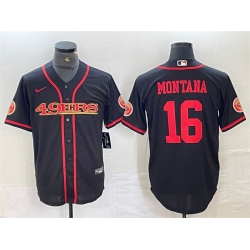 Men San Francisco 49ers  16 Joe Montana Black With Patch Cool Base Stitched Baseball Jersey