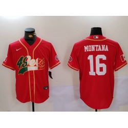 Men San Francisco 49ers 16 Joe Montana Red With Patch Cool Base Stitched Baseball Jersey 8