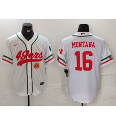 Men San Francisco 49ers 16 Joe Montana White With Patch Cool Base Stitched Baseball Jersey 1