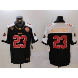 Men San Francisco 49ers 23 Christian McCaffrey Balck F U S E  Golden Gate Bridge Patch Alternate With Patch Vapor Limited Stitched Football Jersey